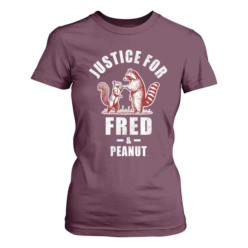 Justice For Fred And Peanut T Shirt For Women Racoon Squirrel TS11 Maroon Print Your Wear