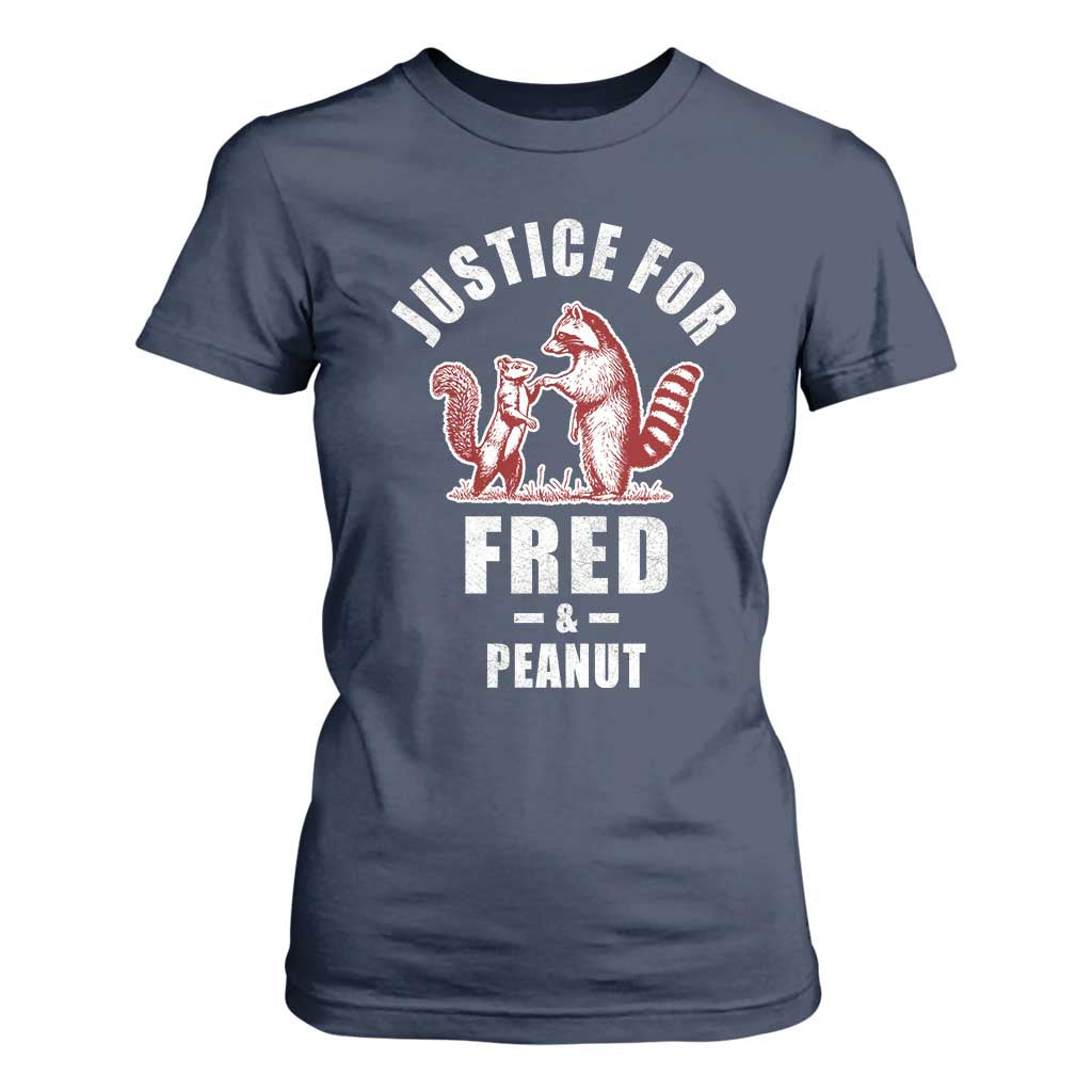 Justice For Fred And Peanut T Shirt For Women Racoon Squirrel TS11 Navy Print Your Wear