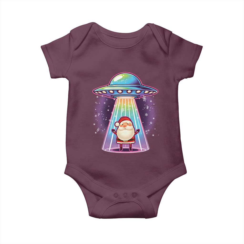 Funny Christmas Santa Alien Neon UFO Baby Onesie TS11 Maroon Print Your Wear