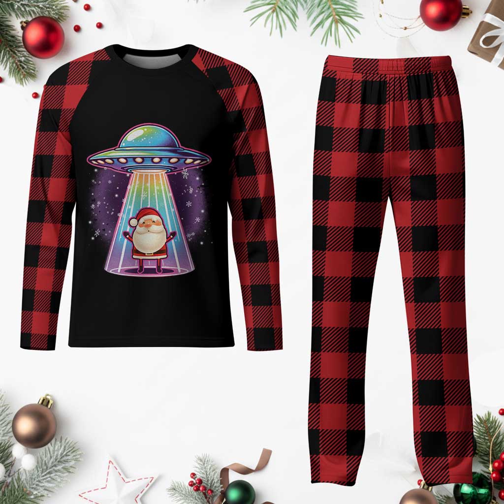 Funny Xmas Santa Alien Neon UFO Plaid Pajama Set TS11 Buffalo Plaid Print Your Wear