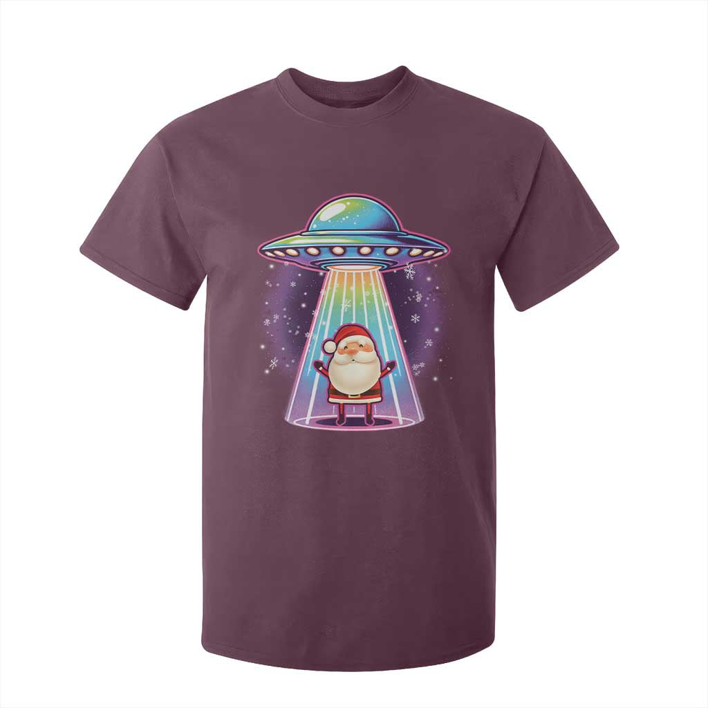 Funny Christmas Santa Alien Neon UFO T Shirt For Kid TS11 Maroon Print Your Wear
