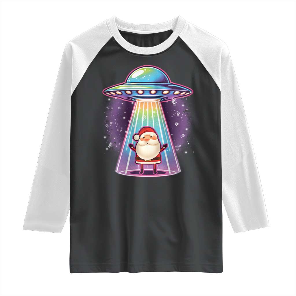 Funny Christmas Santa Alien Neon UFO Raglan Shirt TS11 Black White Print Your Wear