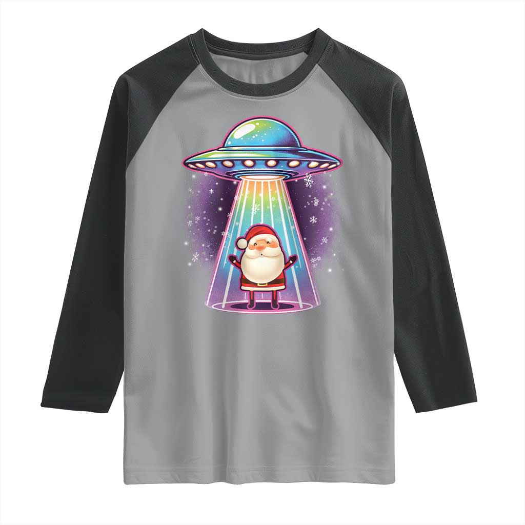 Funny Christmas Santa Alien Neon UFO Raglan Shirt TS11 Sport Gray Black Print Your Wear