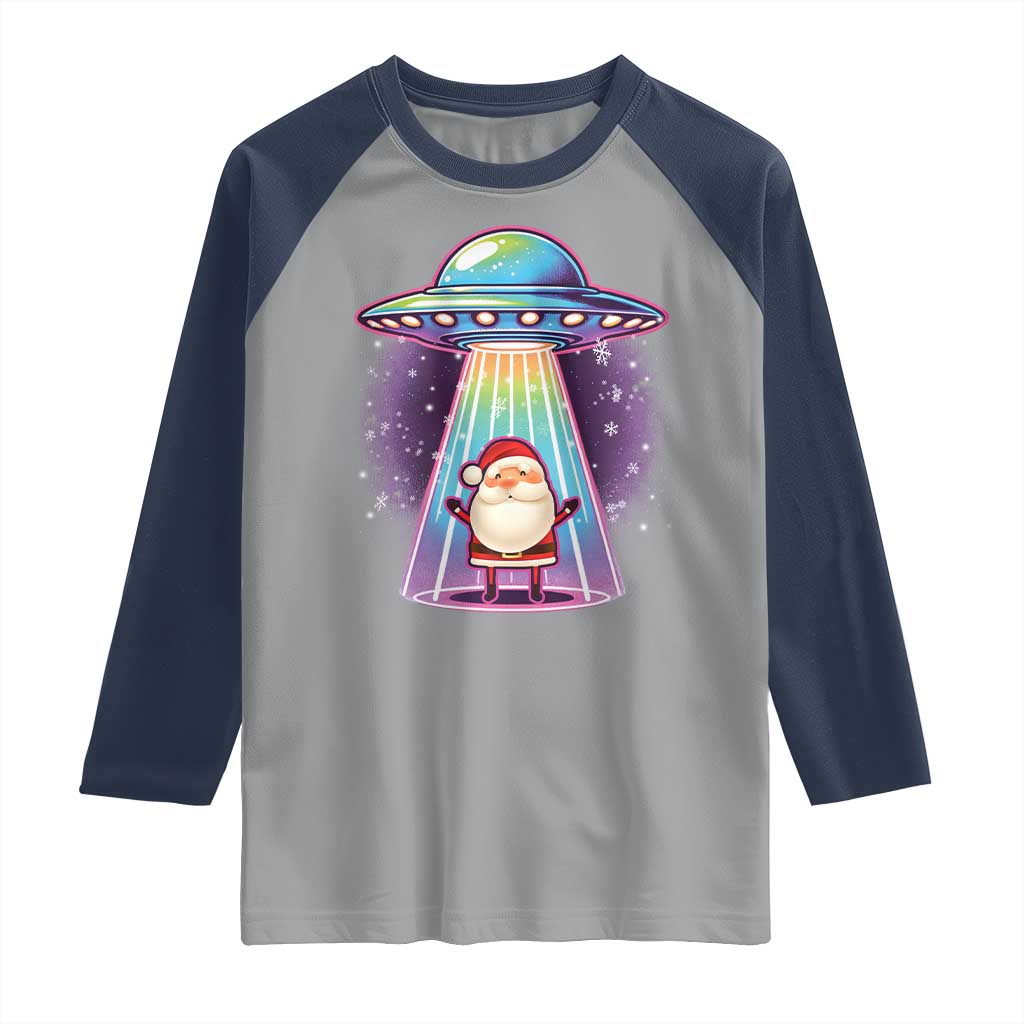 Funny Christmas Santa Alien Neon UFO Raglan Shirt TS11 Sport Gray Navy Print Your Wear