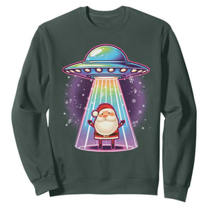 Funny Christmas Santa Alien Neon UFO Sweatshirt TS11 Dark Forest Green Print Your Wear