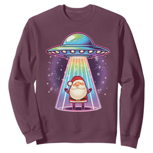 Funny Christmas Santa Alien Neon UFO Sweatshirt TS11 Maroon Print Your Wear