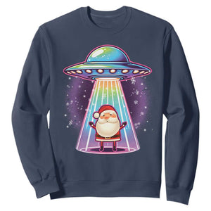 Funny Christmas Santa Alien Neon UFO Sweatshirt TS11 Navy Print Your Wear