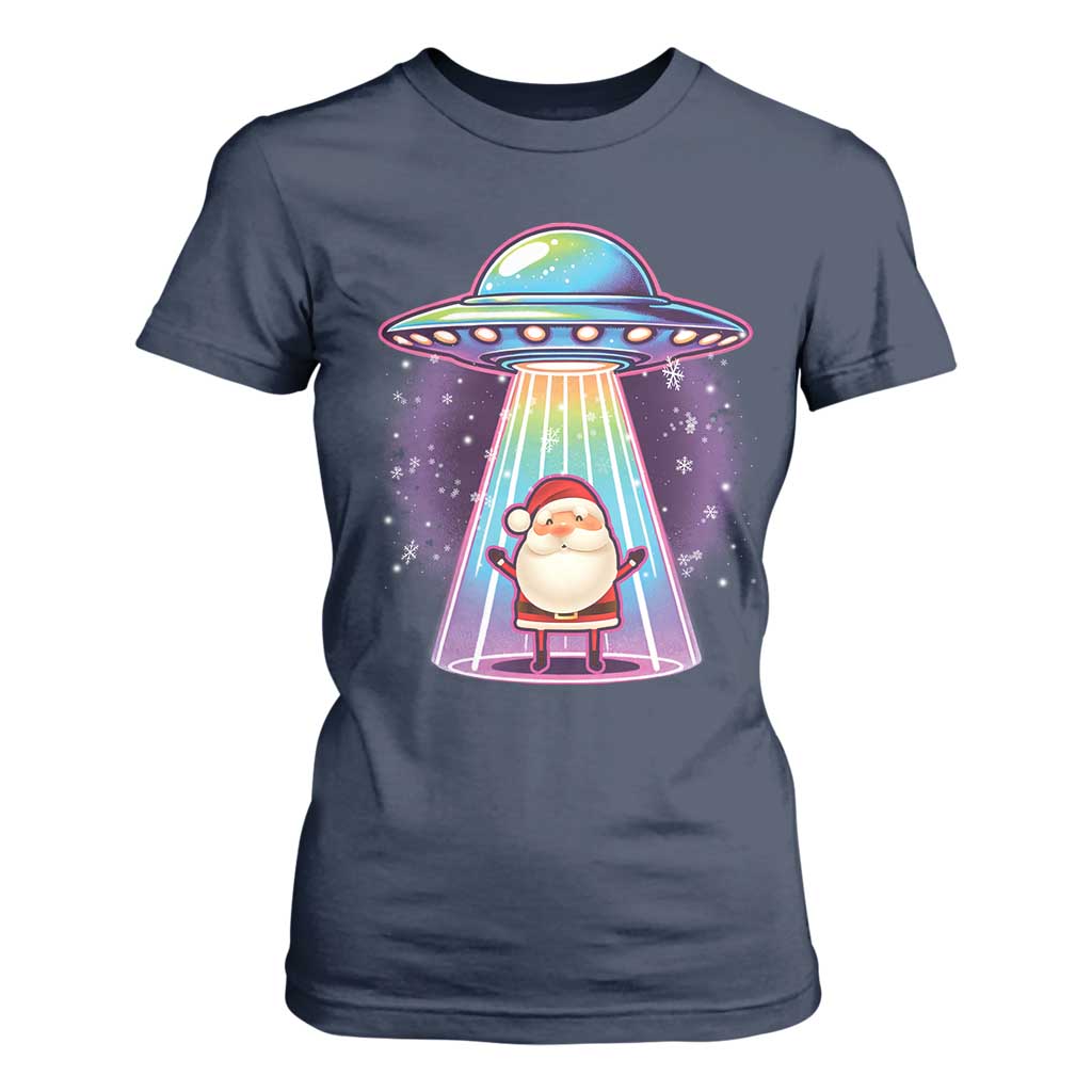 Funny Christmas Santa Alien Neon UFO T Shirt For Women TS11 Navy Print Your Wear
