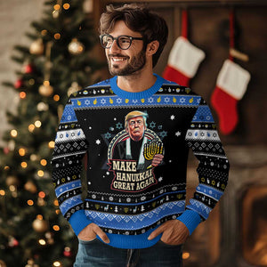 Funny Chanukah Trump Hanukkah Ugly Sweater Make Chanukah Great Again Menorah David Stars TS11 Black Blue Print Your Wear
