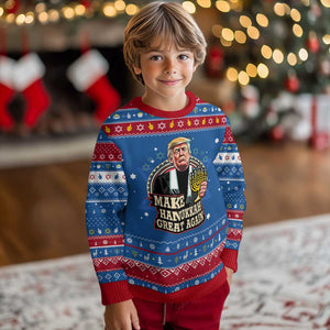 Funny Chanukah Trump Hanukkah Ugly Sweater Make Chanukah Great Again Menorah David Stars TS11 Blue Red Print Your Wear