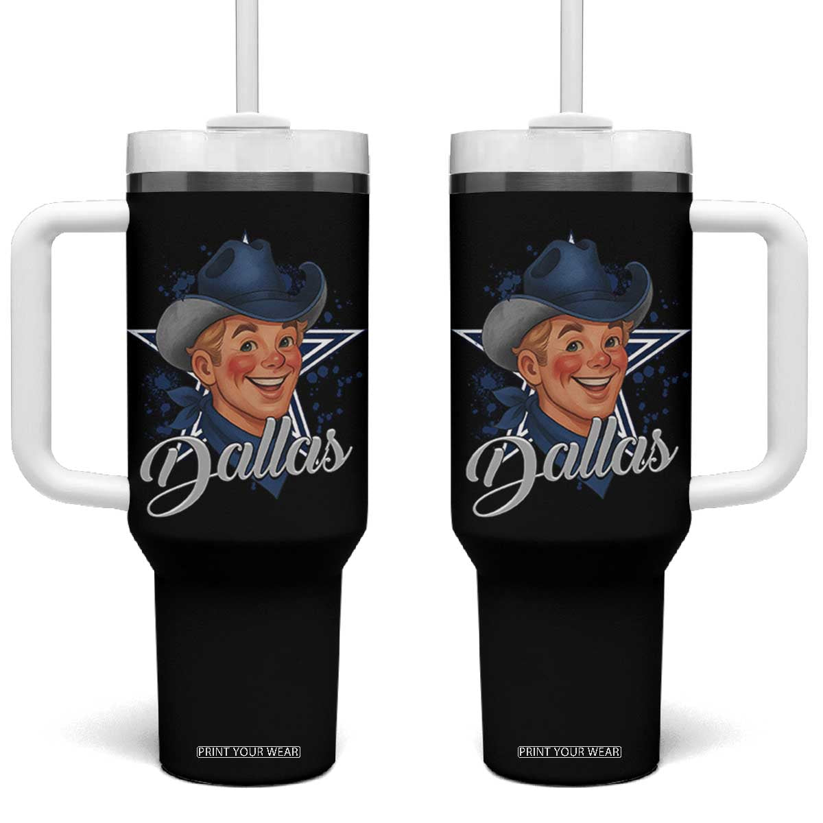 DFC Game Day Tumbler With Handle Funny Blue Star Sport Fan Football Game TS11 One Size: 40 oz Black Print Your Wear