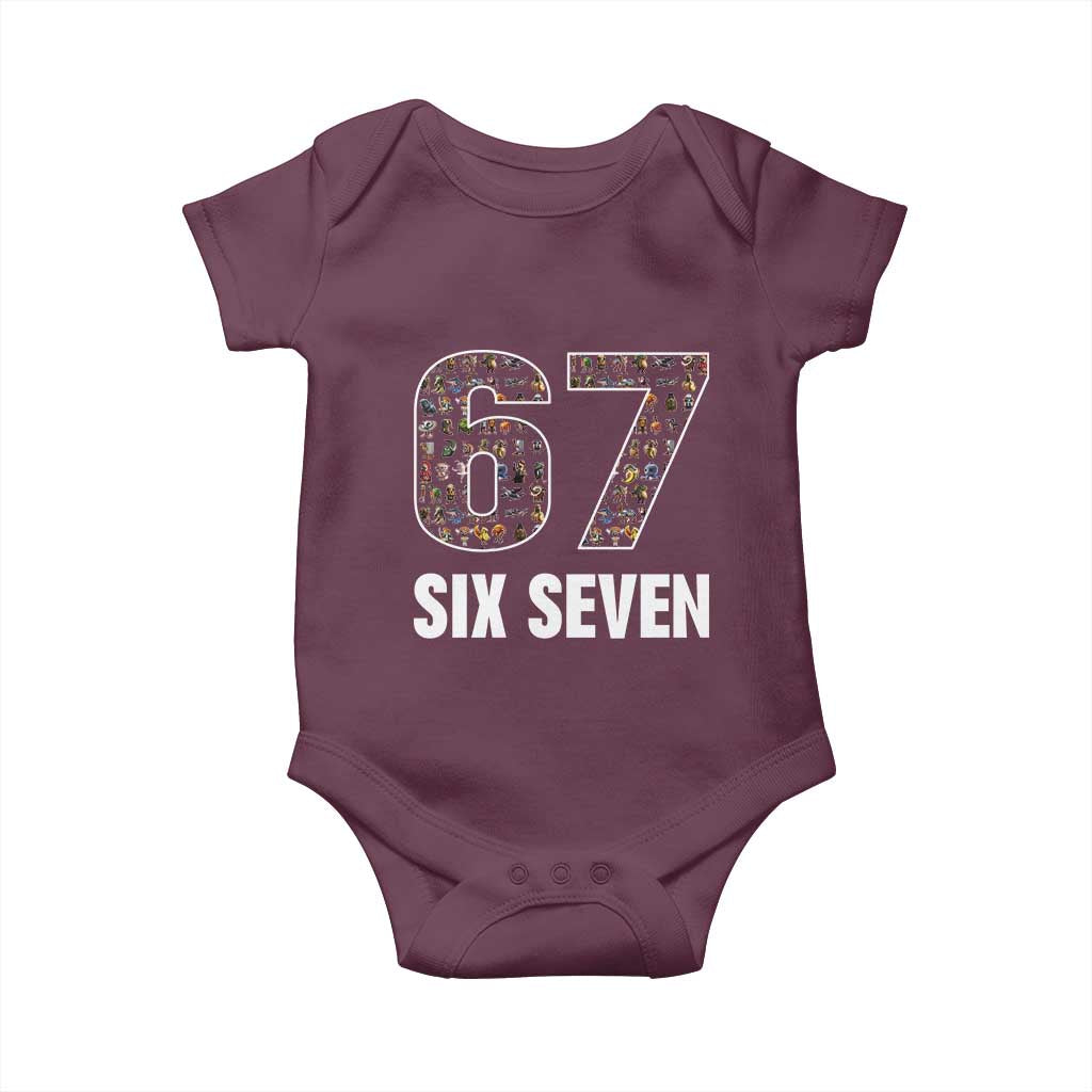 Funny 67 Six Seven Italian Brainrot Gen Alpha Meme Baby Onesie TS11 Maroon Print Your Wear