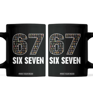 Funny 67 Six Seven Italian Brainrot Gen Alpha Meme Coffee Mug TS11 Black Print Your Wear