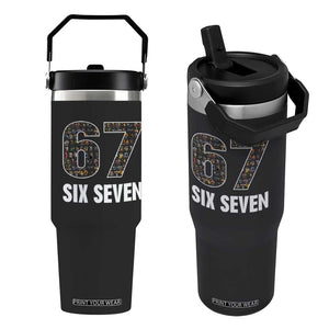 Funny 67 Six Seven Italian Brainrot Gen Alpha Meme Flip Straw Tumbler TS11 One Size: 30 oz Black Print Your Wear