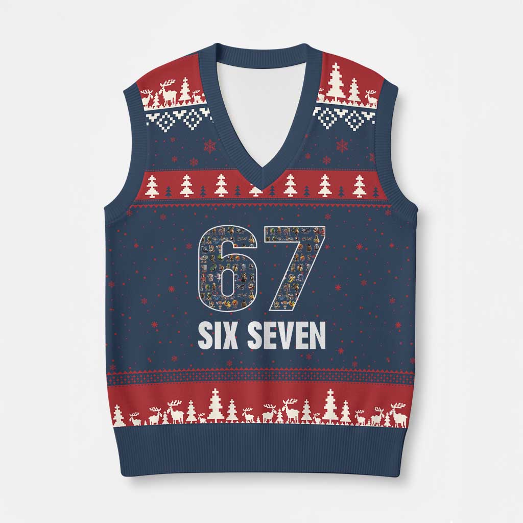 Funny 67 Six Seven Italian Brainrot Gen Alpha Meme V-Neck Knit Sweater Vest TS11 Navy Red Print Your Wear