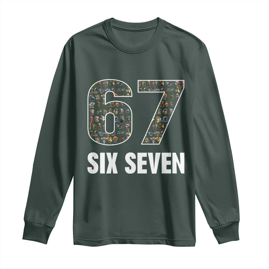 Funny 67 Six Seven Italian Brainrot Gen Alpha Meme Long Sleeve Shirt TS11 Dark Forest Green Print Your Wear