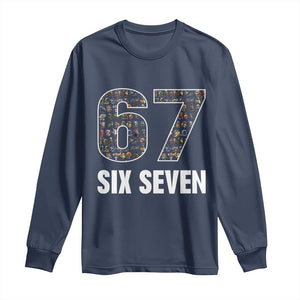 Funny 67 Six Seven Italian Brainrot Gen Alpha Meme Long Sleeve Shirt TS11 Navy Print Your Wear