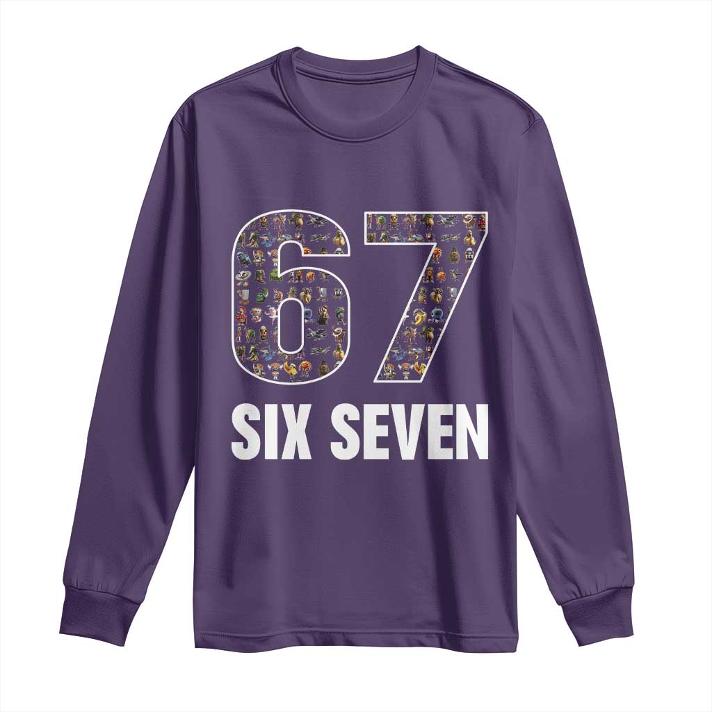 Funny 67 Six Seven Italian Brainrot Gen Alpha Meme Long Sleeve Shirt TS11 Purple Print Your Wear