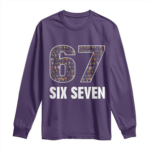 Funny 67 Six Seven Italian Brainrot Gen Alpha Meme Long Sleeve Shirt TS11 Purple Print Your Wear