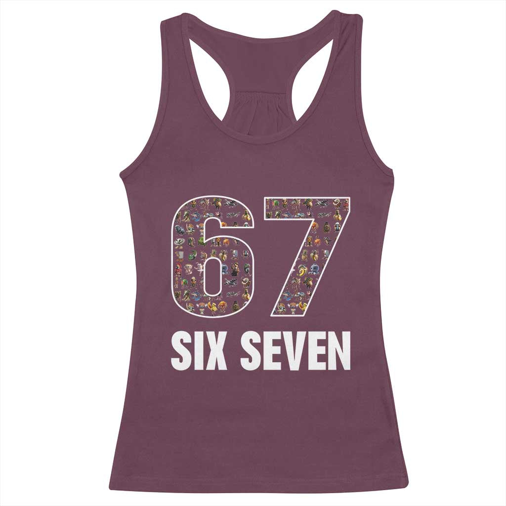 Funny 67 Six Seven Italian Brainrot Gen Alpha Meme Racerback Tank Top TS11 Maroon Print Your Wear
