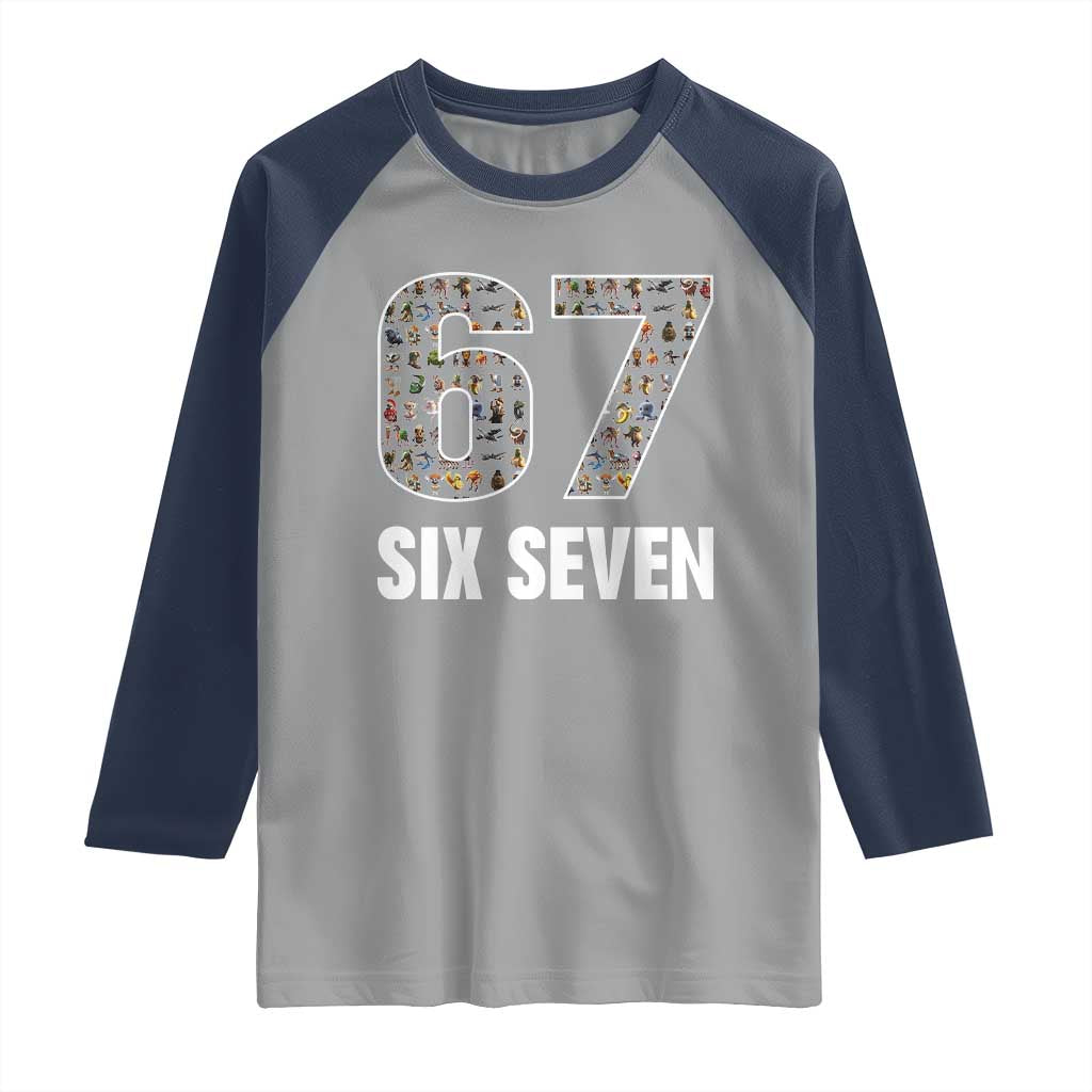 Funny 67 Six Seven Italian Brainrot Gen Alpha Meme Raglan Shirt TS11 Sport Gray Navy Print Your Wear