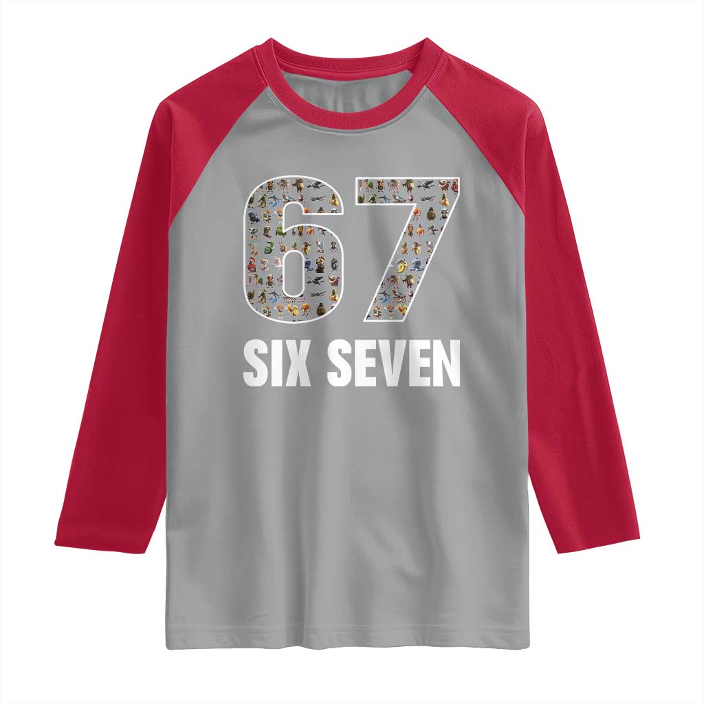 Funny 67 Six Seven Italian Brainrot Gen Alpha Meme Raglan Shirt TS11 Sport Gray Red Print Your Wear