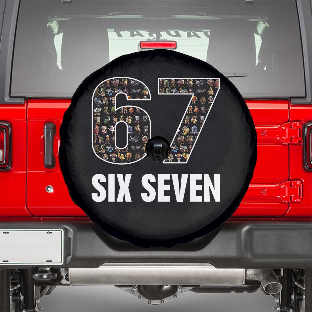 Funny 67 Six Seven Italian Brainrot Gen Alpha Meme Spare Tire Cover TS11 Black Print Your Wear