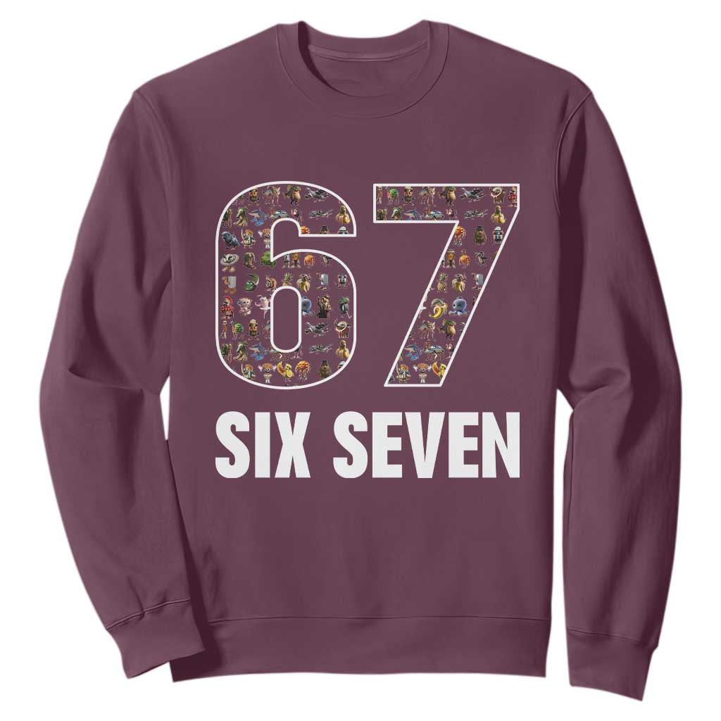 Funny 67 Six Seven Italian Brainrot Gen Alpha Meme Sweatshirt TS11 Maroon Print Your Wear
