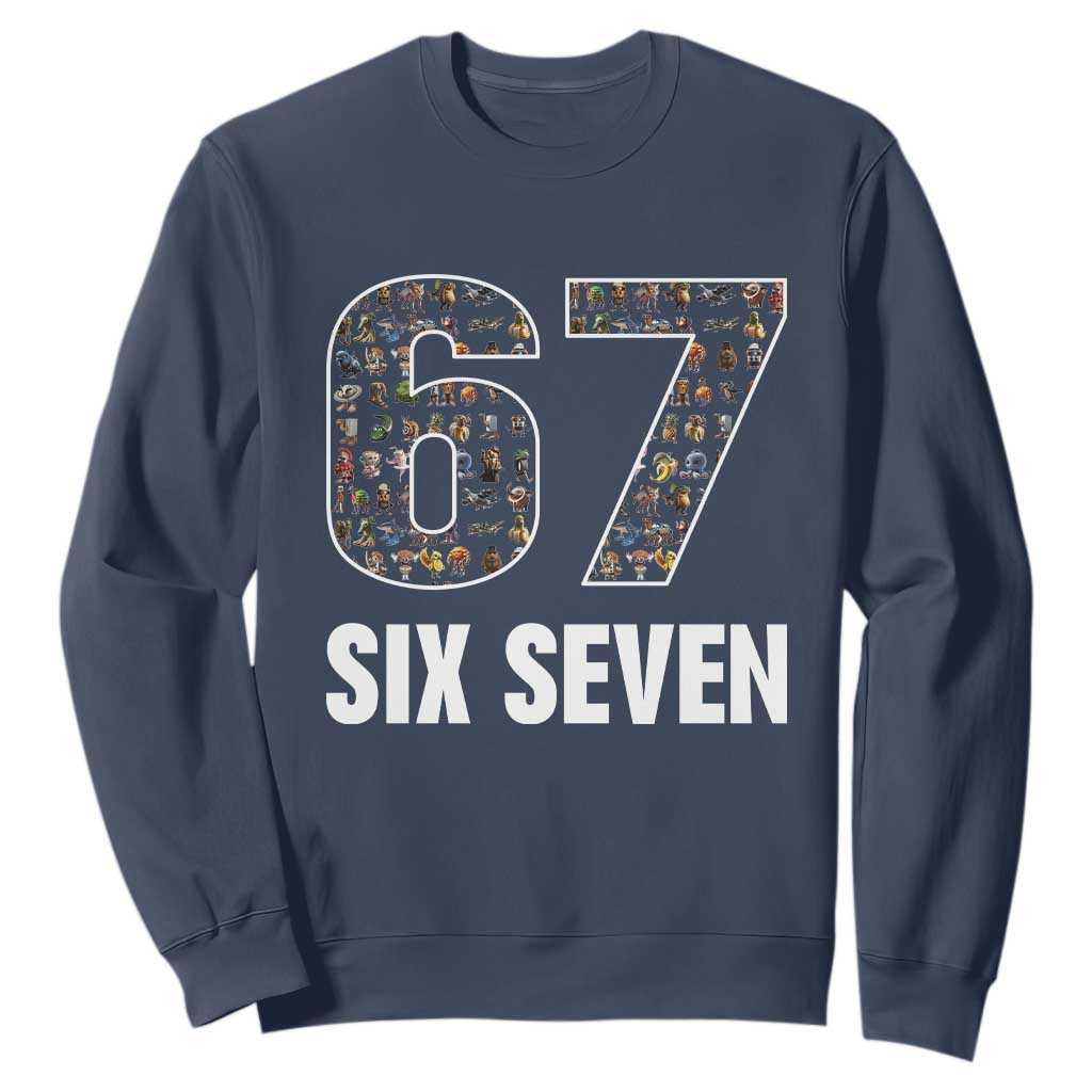Funny 67 Six Seven Italian Brainrot Gen Alpha Meme Sweatshirt TS11 Navy Print Your Wear