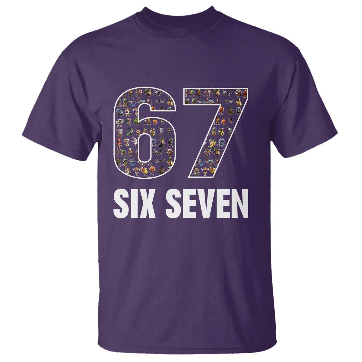 Funny 67 Six Seven Italian Brainrot Gen Alpha Meme T Shirt TS11 Purple Print Your Wear