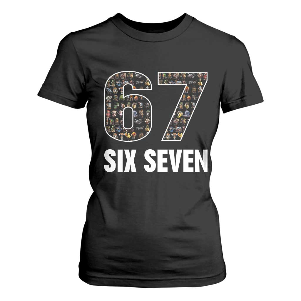 Funny 67 Six Seven Italian Brainrot Gen Alpha Meme T Shirt For Women TS11 Black Print Your Wear