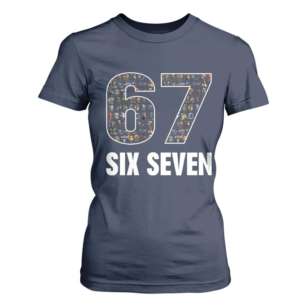 Funny 67 Six Seven Italian Brainrot Gen Alpha Meme T Shirt For Women TS11 Navy Print Your Wear