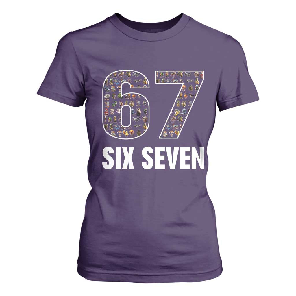 Funny 67 Six Seven Italian Brainrot Gen Alpha Meme T Shirt For Women TS11 Purple Print Your Wear
