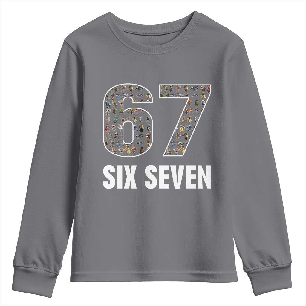 Funny 67 Six Seven Italian Brainrot Gen Alpha Meme Youth Sweatshirt TS11 Charcoal Print Your Wear