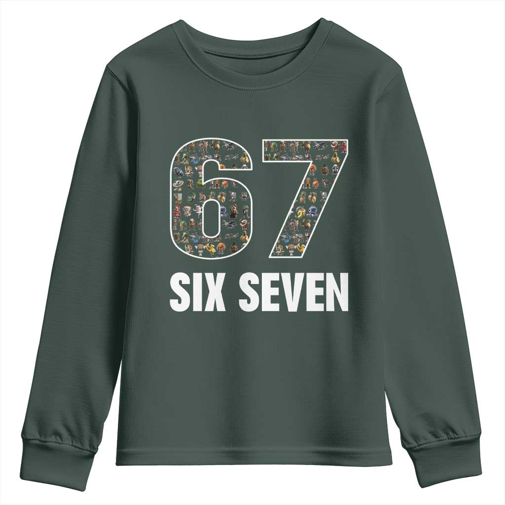 Funny 67 Six Seven Italian Brainrot Gen Alpha Meme Youth Sweatshirt TS11 Dark Forest Green Print Your Wear