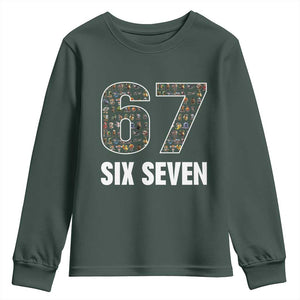 Funny 67 Six Seven Italian Brainrot Gen Alpha Meme Youth Sweatshirt TS11 Dark Forest Green Print Your Wear