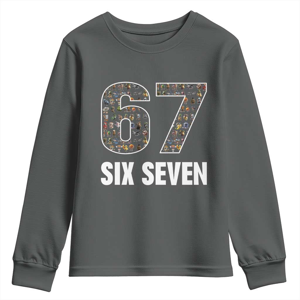 Funny 67 Six Seven Italian Brainrot Gen Alpha Meme Youth Sweatshirt TS11 Dark Heather Print Your Wear
