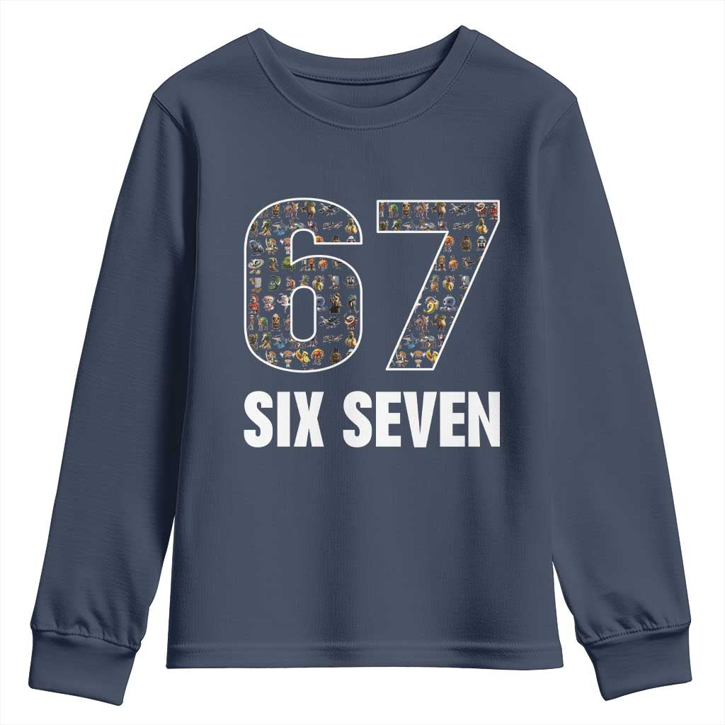 Funny 67 Six Seven Italian Brainrot Gen Alpha Meme Youth Sweatshirt TS11 Navy Print Your Wear