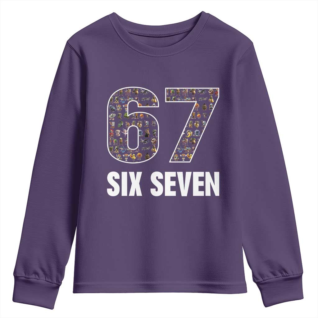 Funny 67 Six Seven Italian Brainrot Gen Alpha Meme Youth Sweatshirt TS11 Purple Print Your Wear