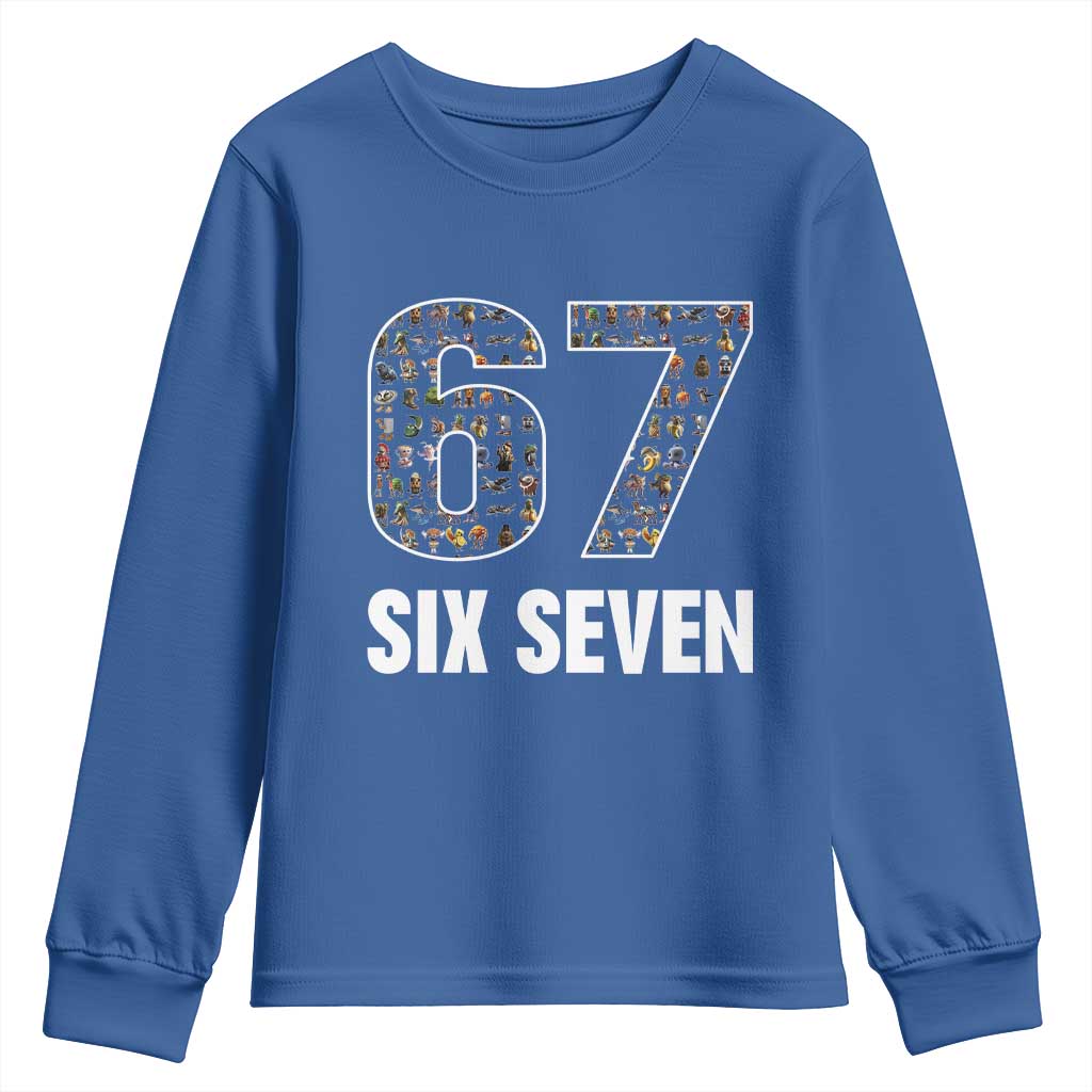 Funny 67 Six Seven Italian Brainrot Gen Alpha Meme Youth Sweatshirt TS11 Royal Blue Print Your Wear