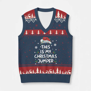 Funny British Xmas V-Neck Knit Sweater Vest This Is My Xmas Jumper TS11 Navy Red Print Your Wear