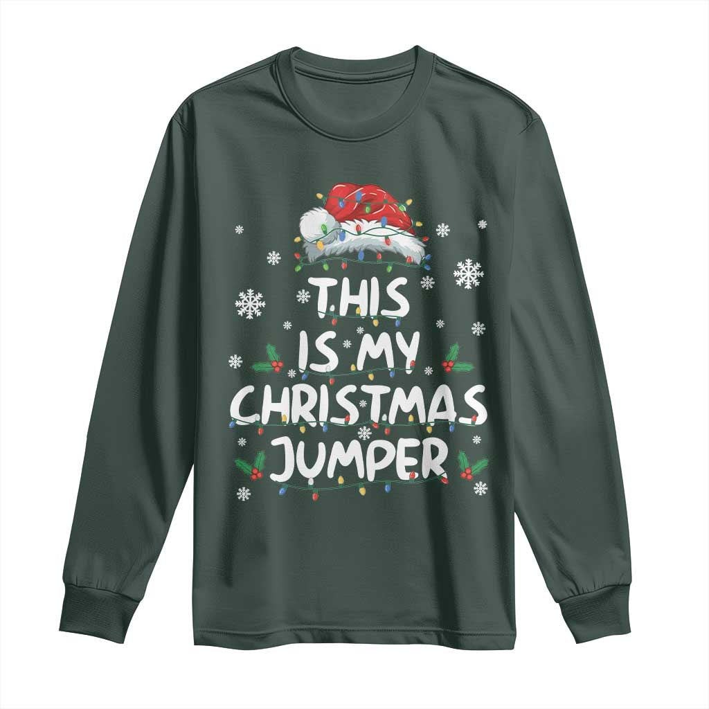 Funny British Christmas Long Sleeve Shirt This Is My Christmas Jumper TS11 Dark Forest Green Print Your Wear