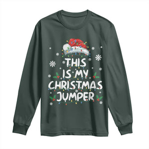 Funny British Christmas Long Sleeve Shirt This Is My Christmas Jumper TS11 Dark Forest Green Print Your Wear