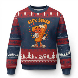 Funny Sick Seven 67 Meme Ugly Christmas Sweater Six Seven Wordplay TS11 Navy Red Print Your Wear