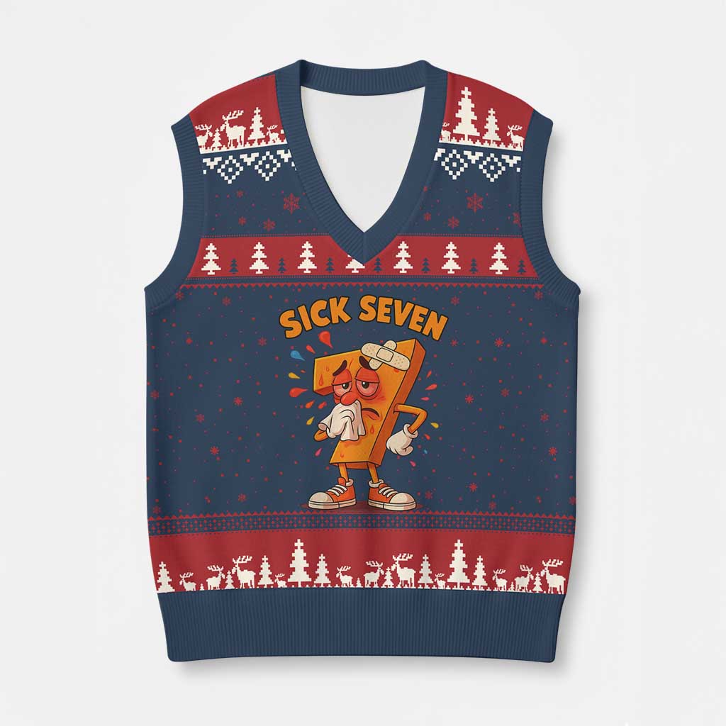 Funny Sick Seven 67 Meme V-Neck Knit Sweater Vest Six Seven Wordplay TS11 Navy Red Print Your Wear