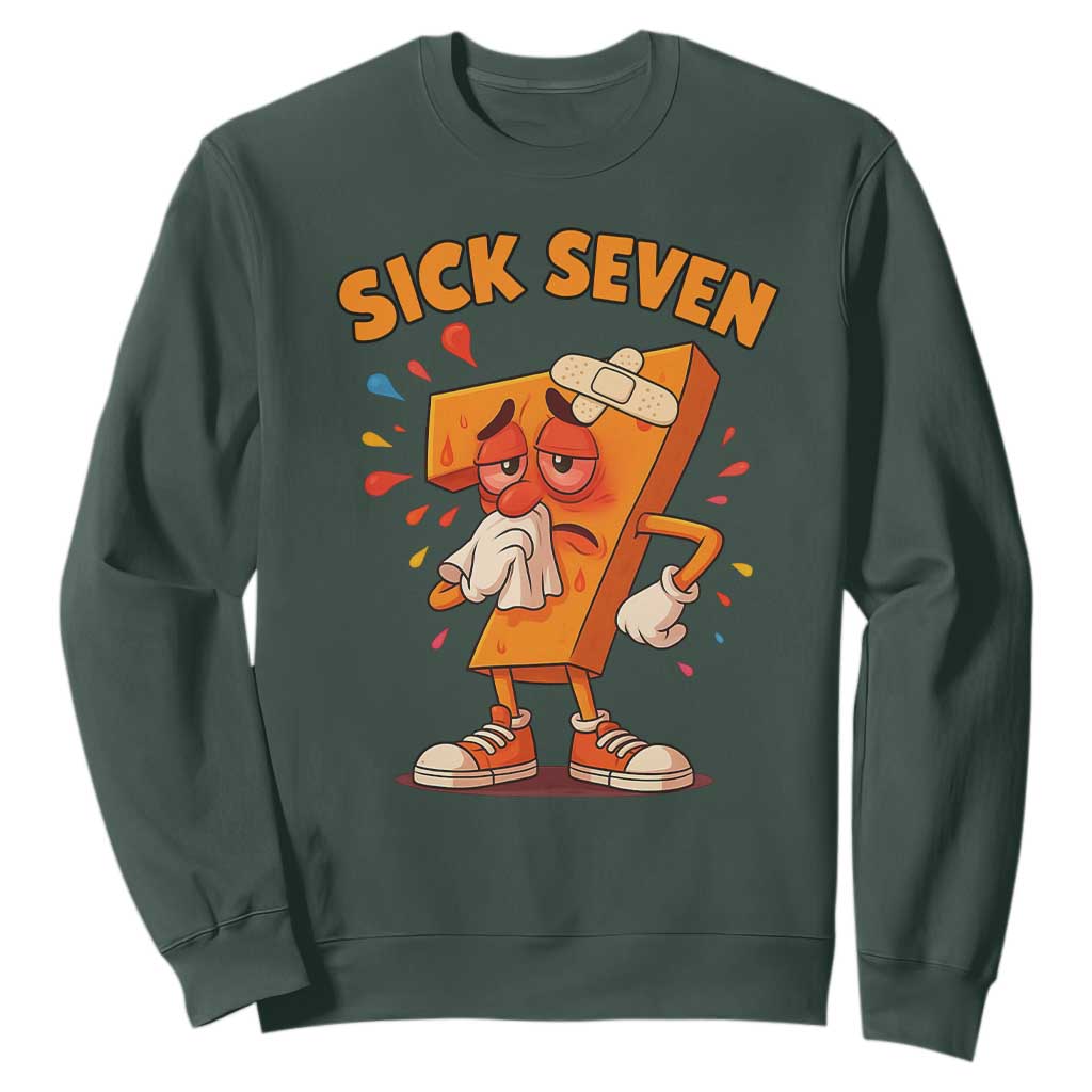 Funny Sick Seven 67 Meme Sweatshirt Six Seven Wordplay TS11 Dark Forest Green Print Your Wear