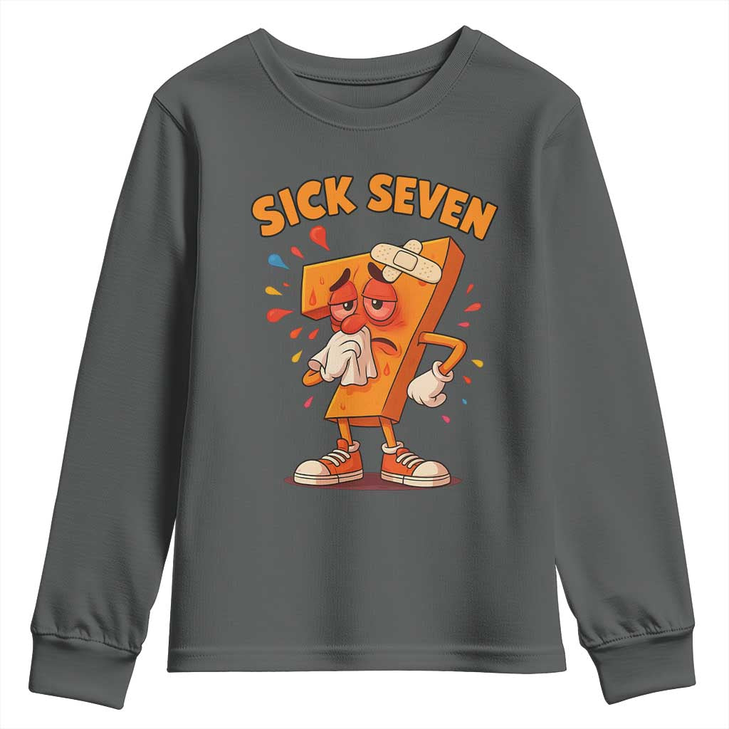 Funny Sick Seven 67 Meme Youth Sweatshirt Six Seven Wordplay TS11 Dark Heather Print Your Wear
