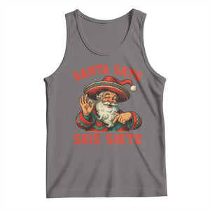 Funny Mexican Christmas 67 Tank Top Santa Says Seis Siete Cholo Claus TS11 Deep Heather Print Your Wear