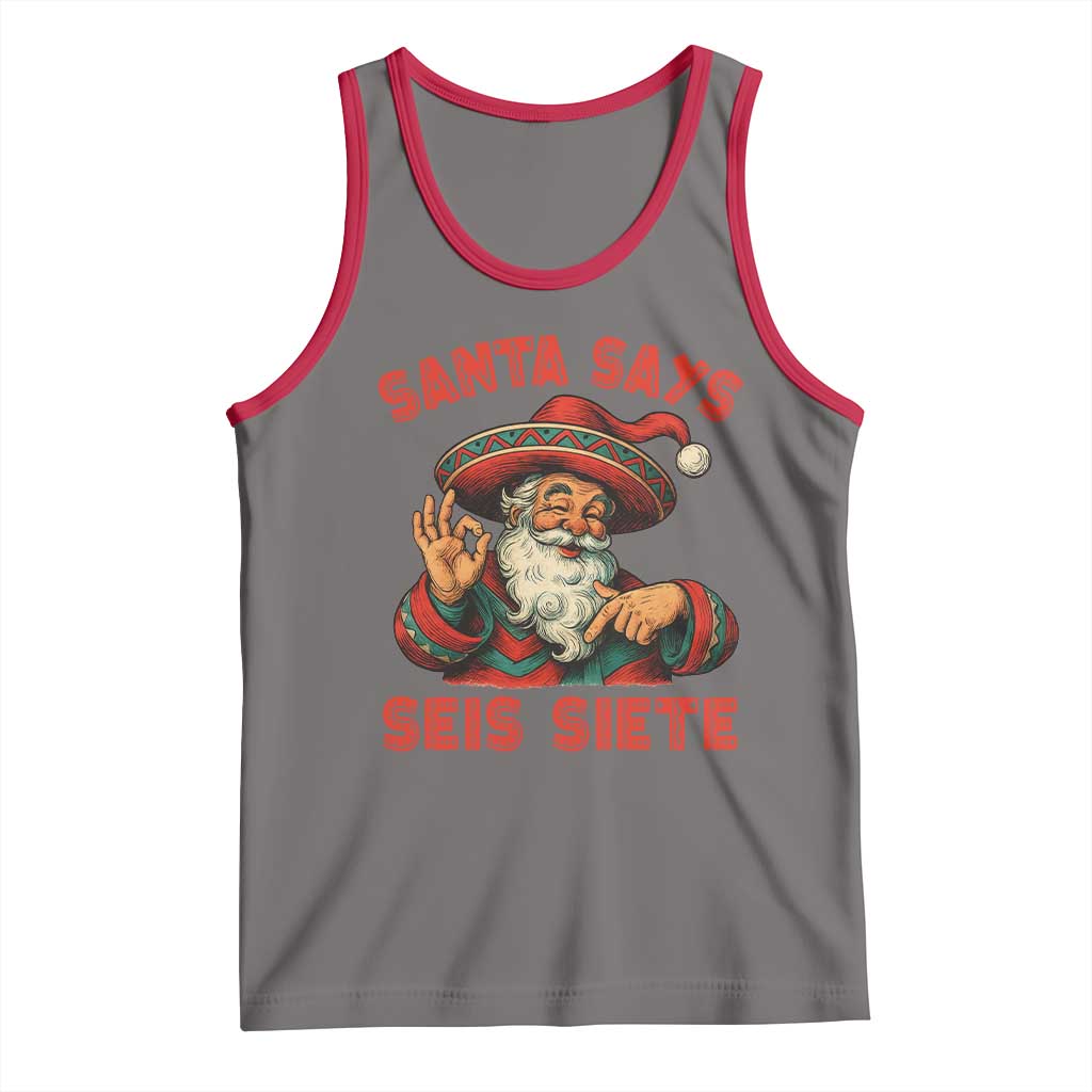 Funny Mexican Christmas 67 Tank Top Santa Says Seis Siete Cholo Claus TS11 Deep Heather Red Print Your Wear