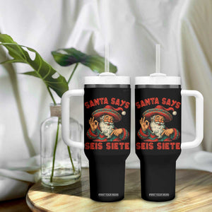 Funny Mexican Christmas 67 Tumbler With Handle Santa Says Seis Siete Cholo Claus - Print Your Wear